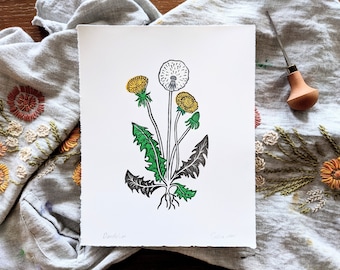 Dandelion | Linocut Print | 8"x10"