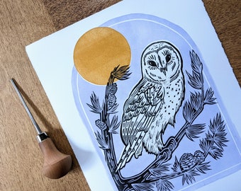 Barn Owl | Linocut Print | 8"x10"