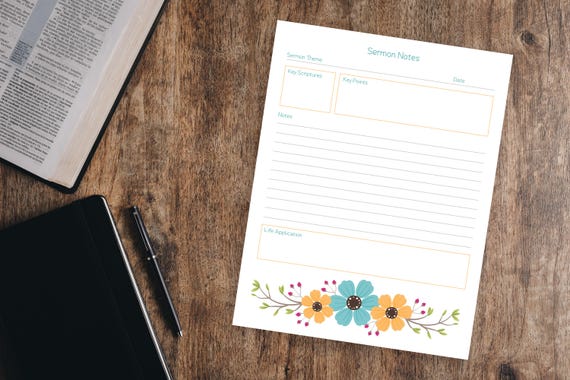 Bible Study and Sermon Notes Pages, Digital Printable PDF for Studying Scripture, 8.5x11