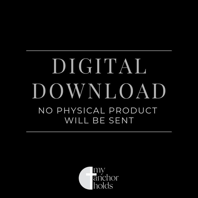 Puede incluir: Fondo negro con las palabras "DESCARGA DIGITAL" en una fuente serif. Debajo, el texto dice "NO SE ENVIAR&Aacute; NING&Uacute;N PRODUCTO F&Iacute;SICO". Un logotipo blanco con una cruz y las palabras "my anchor holds" est&aacute; en la parte inferior.