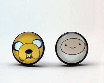 Jake & Finn Adventure Time /Earring  12mm antique bronze with waves / Special for Manga lovers