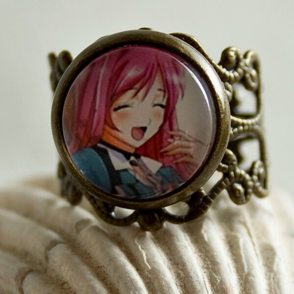 Bague réglable 12mm bronze vieilli avec moka filigranes / Image 12mm / Spécial pour les amateurs de Rosario - Vampire