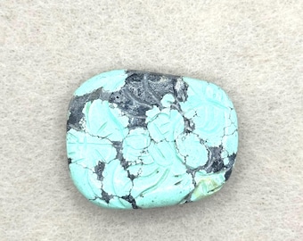 Vintage Chinese Turquoise Carved Pendant Bead - Flowers and Leaves