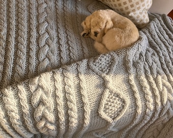 Ice blue cable blanket pattern in English only