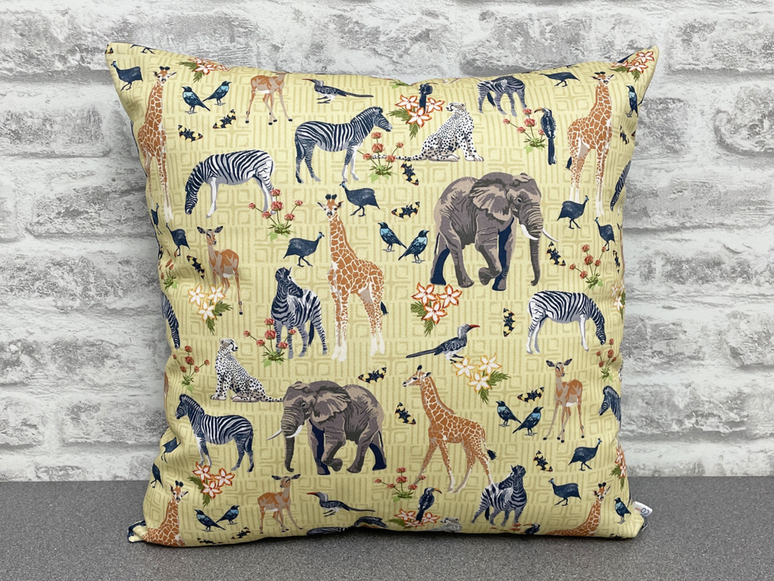 Safari Animal Cushion. Artist Designed. Yellow Etsy UK