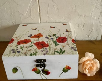 Jewellery, keepsake, memory, box. Poppy meadow decoupage