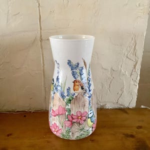 Decoupage Glass Vase Country Garden Bird Design