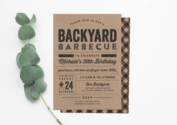 Items similar to Backyard BBQ Birthday Party Invitation Card - DIY