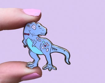 Cute & colourful T-Rex dinosaur enamel Pin, Jurassic Park Christmas gift for her.