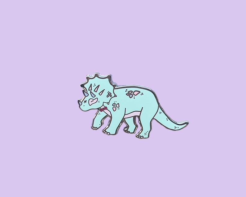 Triceratops enamel Pin, jurassic park, Dinosaur enamel pin, Mint Triceratops enamel pin, boy dino gift, dinosaur pin badge, gift for her image 1