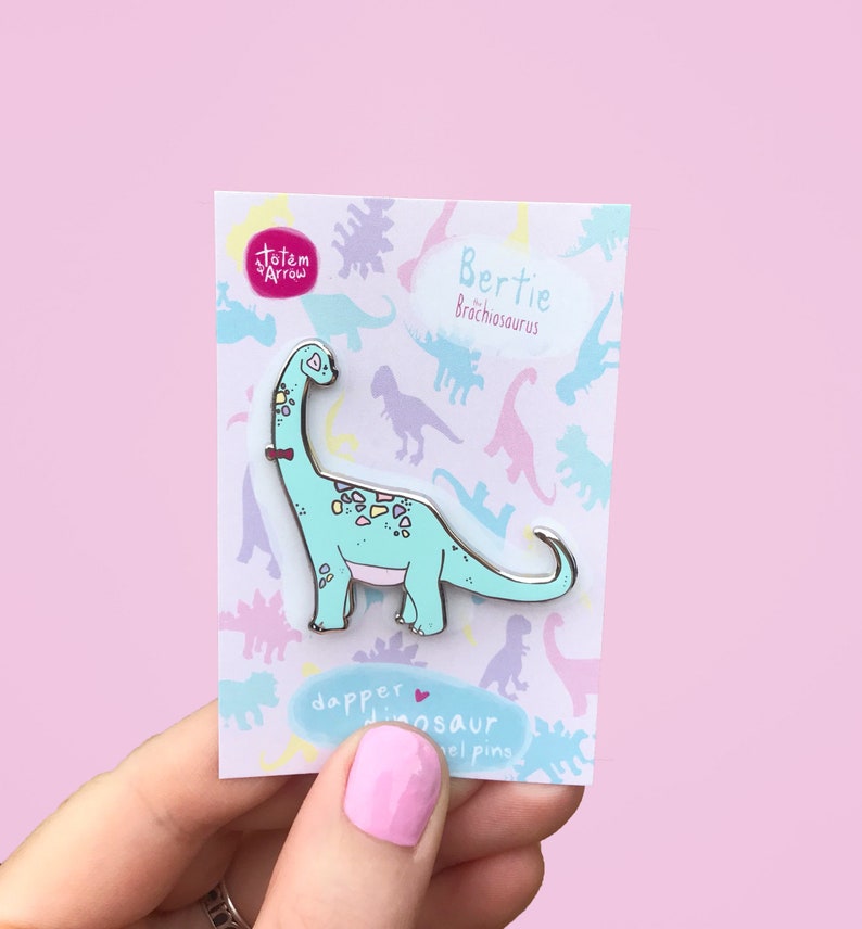 Dinosaur Pin, Cute Brachiosaurus Dinosaur enamel Pin image 2