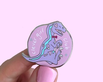 Clever Girl enamel Pin, Dinosaur enamel pin, jurassic park, clever girl club enamel pin, dino pin, dinosaur pin badge, blue velociraptor,