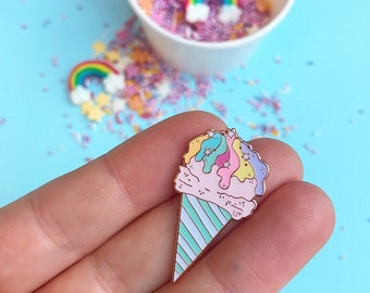 Rainbow enamel pin, Rainbow ice cream pin, gift for her, Christmas gift, gelato gift, ice cream lover gift, ice cream brooch,