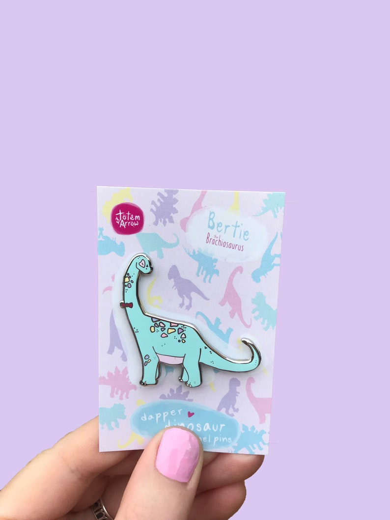 Dinosaur Pin, Cute Brachiosaurus Dinosaur enamel Pin image 4