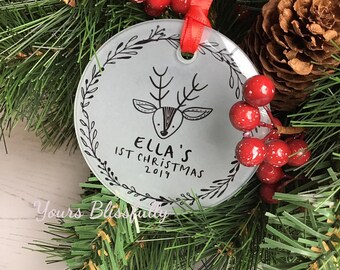 Personalised Christmas Bauble Baby S First Christmas Personalised Christmas Baubles Personalized Christmas Christmas Decorations Tree