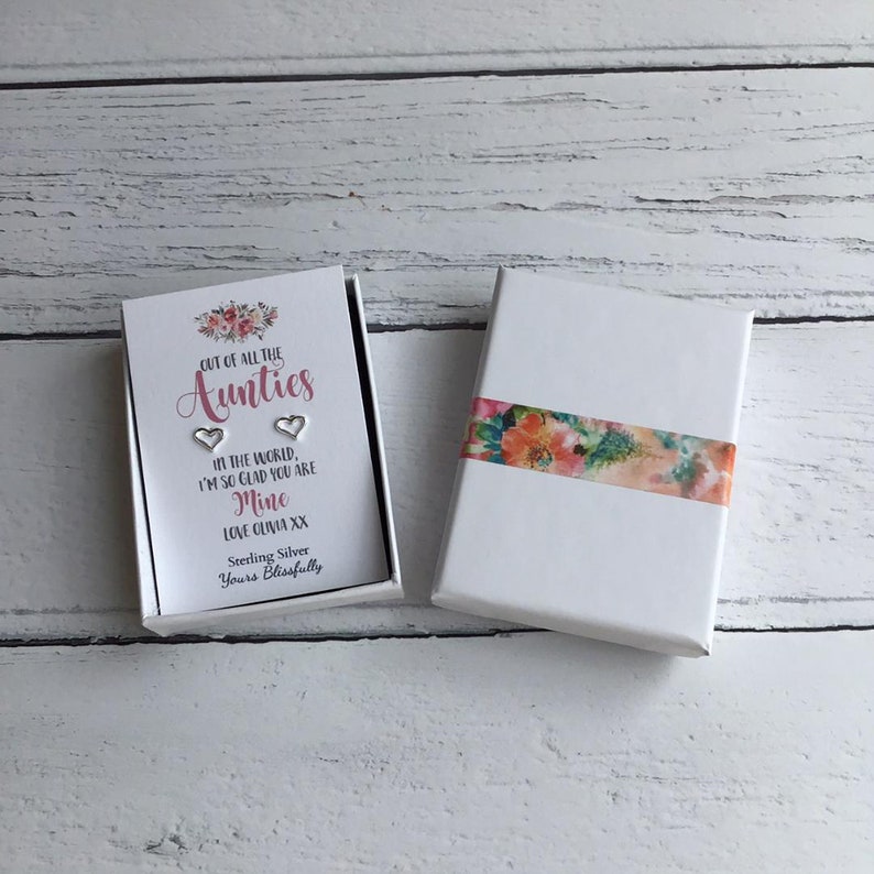 Personalised Auntie Sterling Silver Earrings Birthday Idea for Auntie New Baby Jewellery for Auntie Birth Announcement Gift Aunt