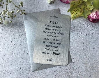 Nana Sympathy Gift, Bereavement Memorial Card for Nana, Nan, Funeral Memorial Aluminium Wallet Insert, Remember Nana Nan Grandma Gran