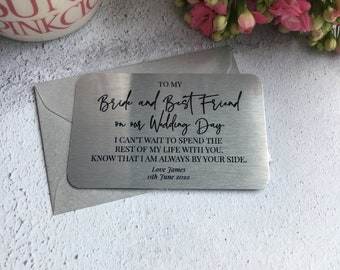 Bride and Best Friend Wedding Gift, Personalised Bride Metal Card, Gift for Bride, Love Note, Bride and Groom Gift, Gift from Groom