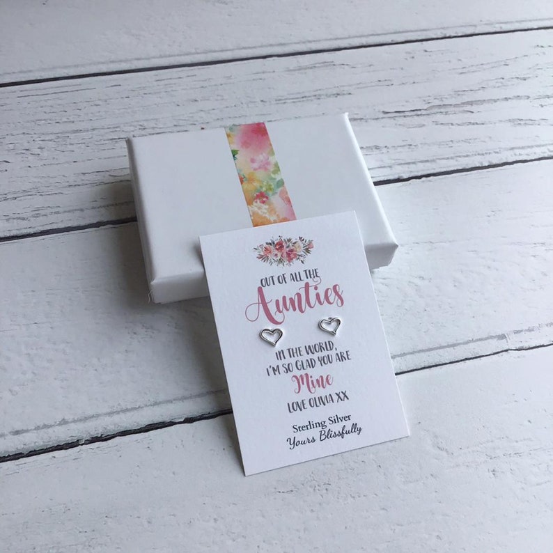 Personalised Auntie Sterling Silver Earrings Birthday Idea for Auntie New Baby Jewellery for Auntie Birth Announcement Gift Aunt