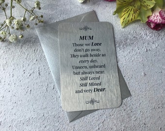 Mum Sympathy Gift, Bereavement Memorial Card for Mum, Mom, Funeral Memorial Aluminium Wallet Insert, Remember Mum Mom Mama