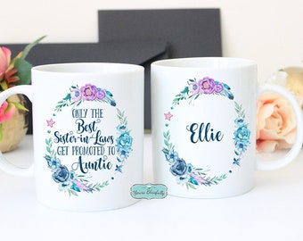 Sister in Law Auntie Mug, Personalised Sister in Laws Auntie Gift, Birth Announcement Gift for Sister in Law, Sisters Auntie to Be Gift