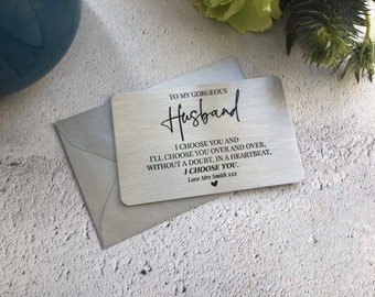 Gorgeous Husband Wedding Gift, Personalised Husband Metal Wallet Card, Gift for Husband, Husband Anniversary Card, Husband Wedding Box