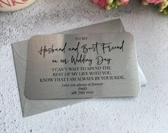 Husband and Best Friend Wedding Gift, Personalised Husband Metal Wallet Card, Gift for Husband, Love Note, Bride and Groom Gift, Wedding Box