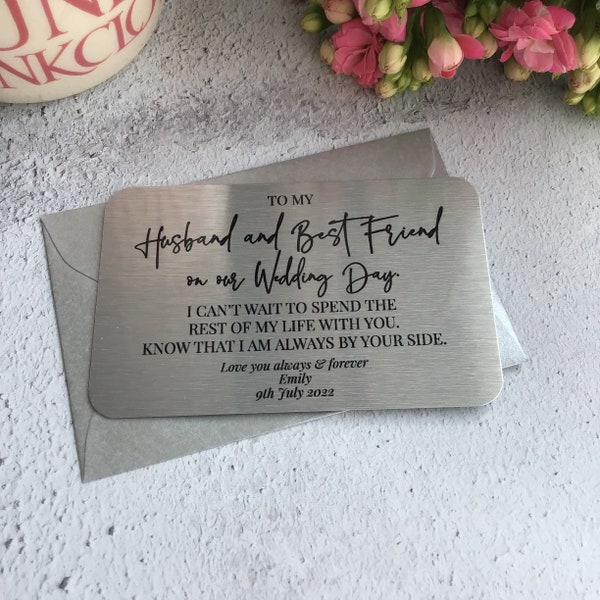 Husband and Best Friend Wedding Gift, Personalised Husband Metal Wallet Card, Gift for Husband, Love Note, Bride and Groom Gift, Wedding Box