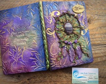 Sketchbook with Cork and sea spirit polymer clay cover JOURNAL