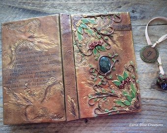 Handmade Custom Journal, Personalized Blank Journal, Crystal Diary, Healing Stones Journal, Vegan Journal, Spell Book, Engraved Book