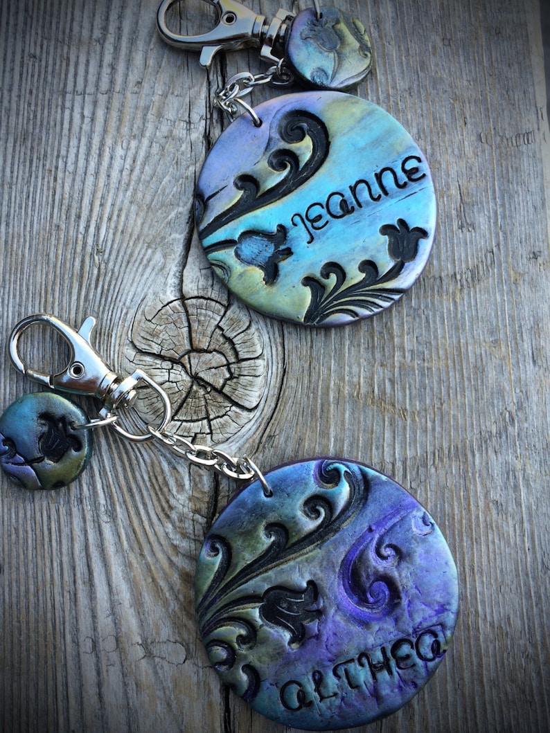 Personalized Keychain Polymer Clay Keychain Hand Stamped Etsy