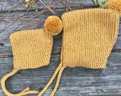 Pixie hat, Knitted Pixie Bonnet, Pom Pom knitted Bonnet,Vintage Style Hat, Boys and Girls Winter Accessory