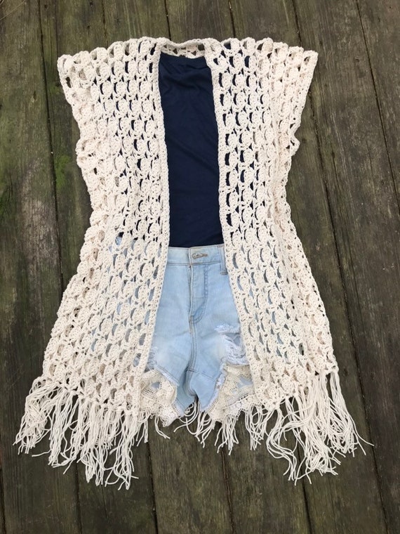 Boho Vest Festival Top Long Fringe Vest Gypsy Vest Crochet