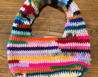 Scrap Yarn Crochet Donut Bag – One-of-a-Kind Multicolor Handmade Purse/bag