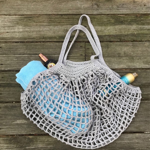 French Market Bag, Beach Bag, Market Bag, Reusable Bag, Crochet market Bag, Mother's Day gift, Gift for her, Gray String bag