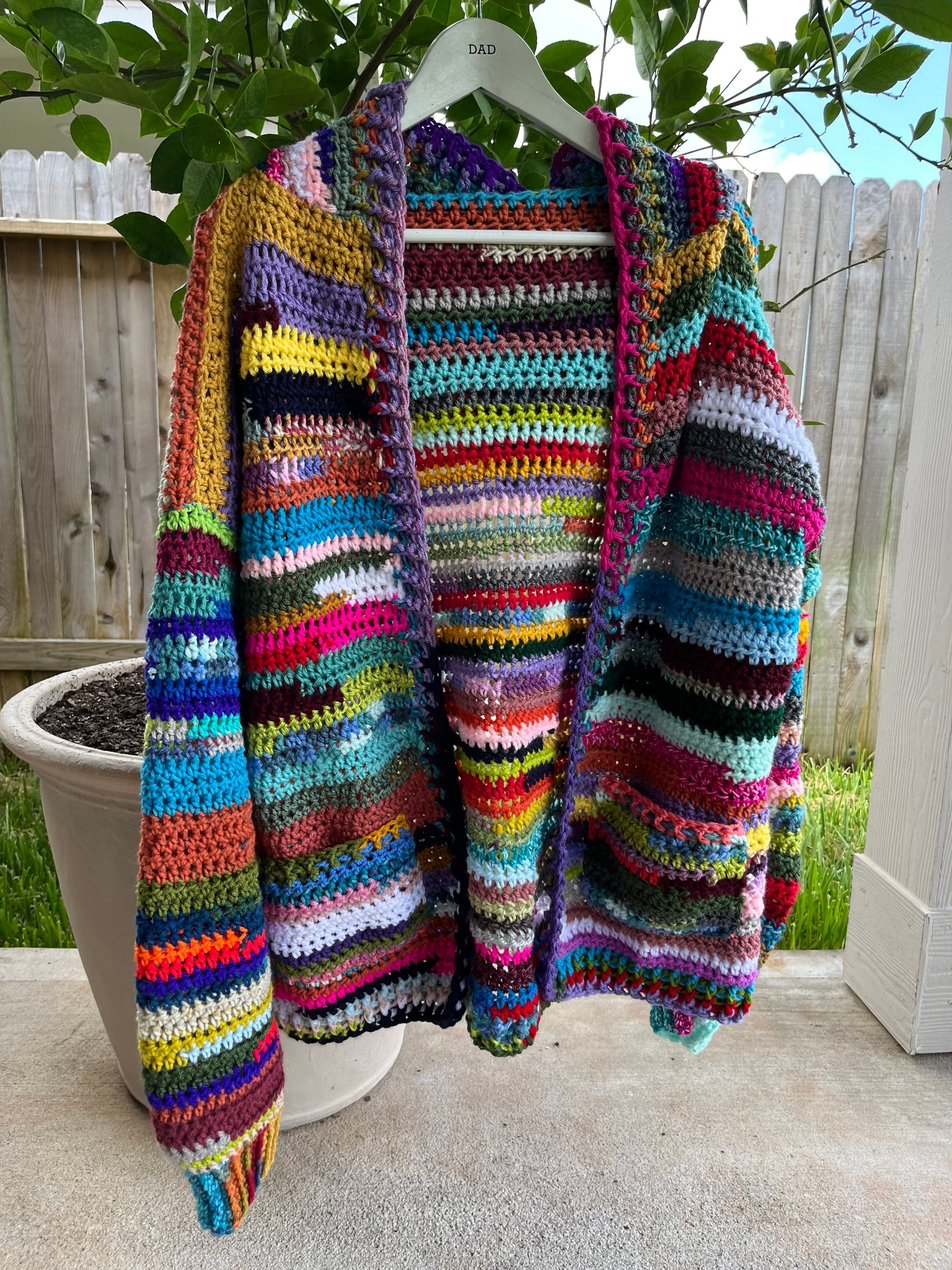 Scrap Cardigan Hooded With Pockets Hand Crocheted Cardigan - Etsy
