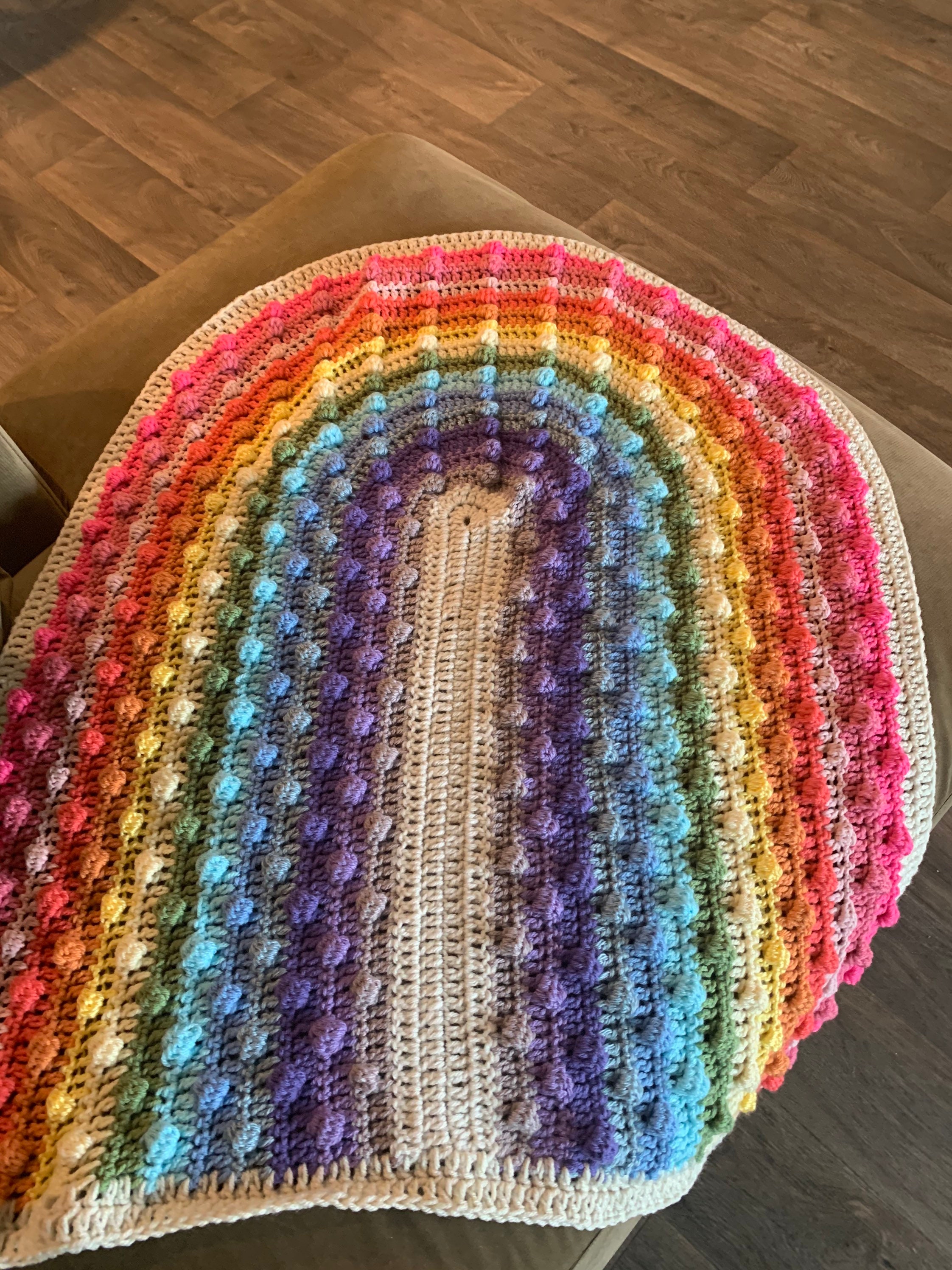 Rainbow bobble blanket Boho baby blanket. Etsy