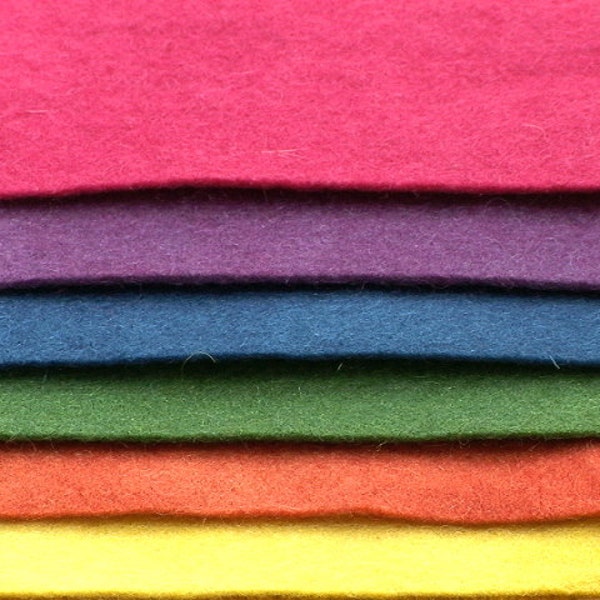 Wool Felt. 100% organic wool felt. Natural plant dyed. 20x15cm sheets pack of 6 sheets in 'Intense' colours.