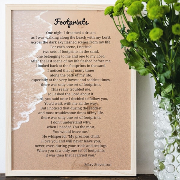 Footprints - Christian Poem - Religious Poem - Digital Print