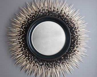 Porcupine Quill Mirror with Rubbed Black Frame - 33 inch