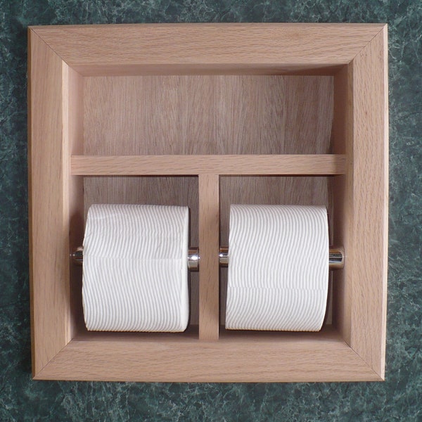 recessed oak double roll toilet paper holder