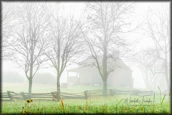 Cabin In Fog E243 Pioneer Settler Cabin Cades Cove Smoky Etsy