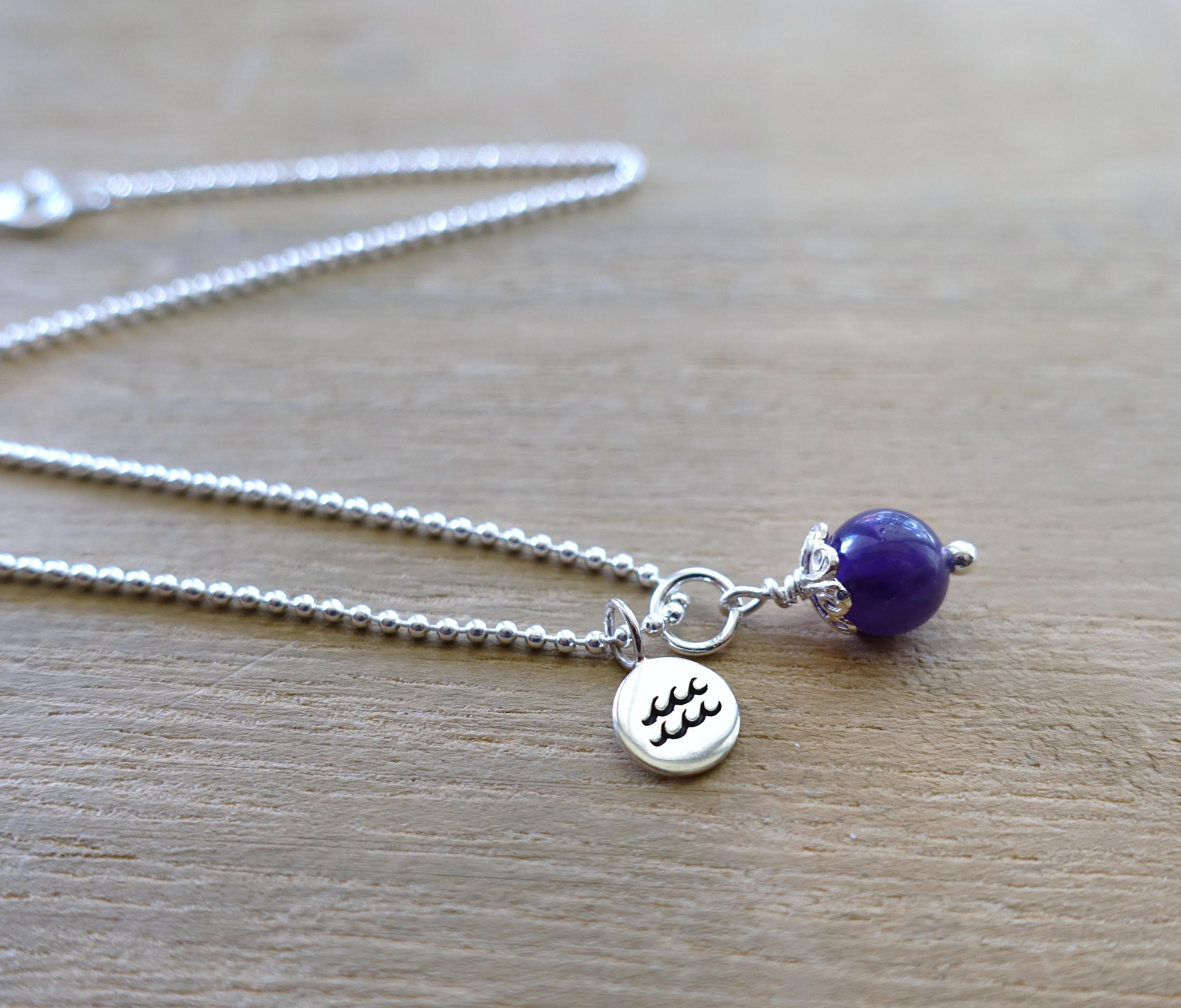 Aquarius Necklace Aquarius Zodiac Necklace Sterling Silver Etsy