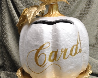Pearl White Pumpkin Card Box: Elegant Fall Wedding or Event Celebration Decor
