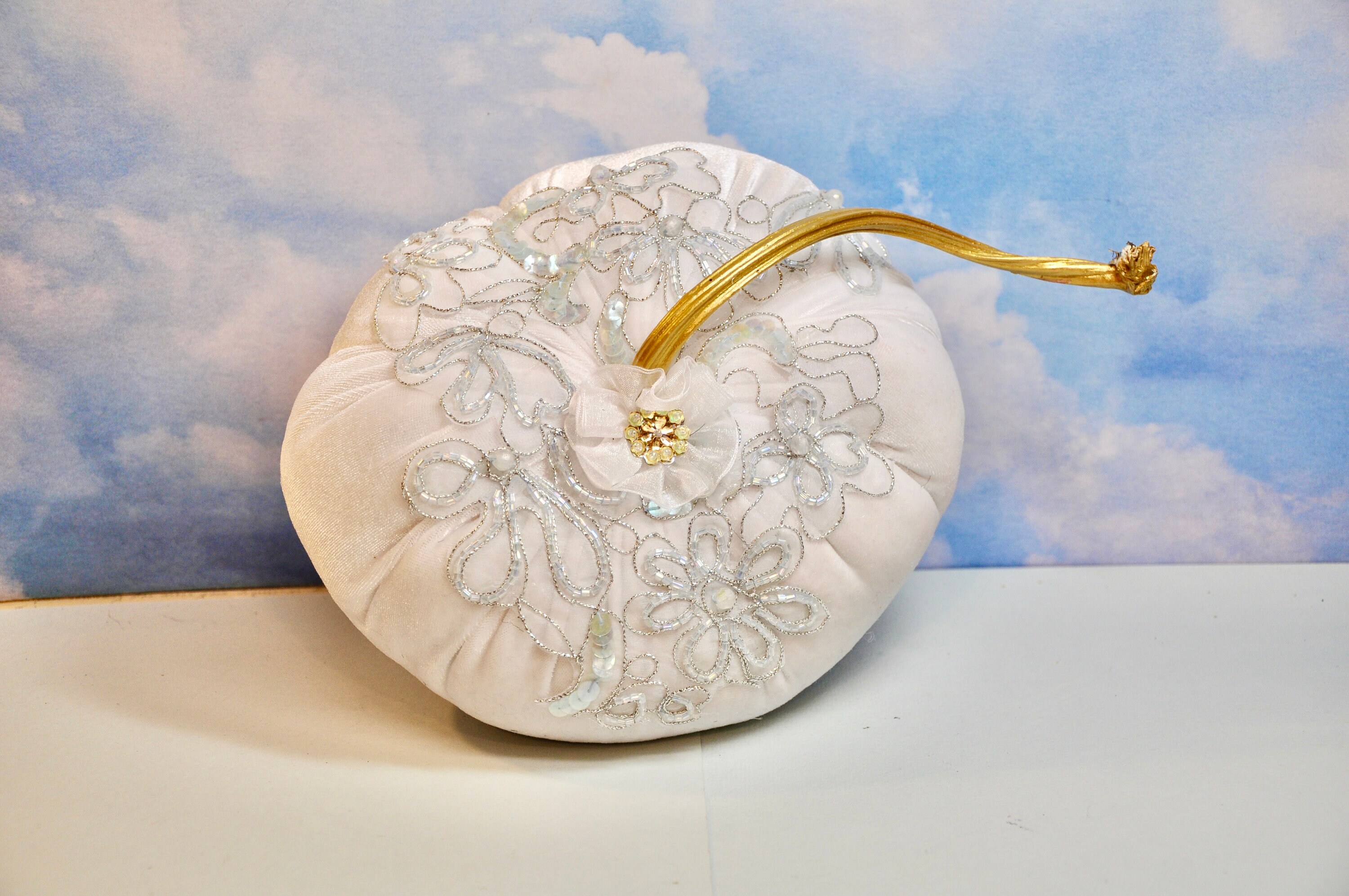 Elegant White Silk Velvet Pumpkin Centerpiece Fall Autumn Decor Home Office Wedding Thanksgiving Bridal Shower Baby Shower