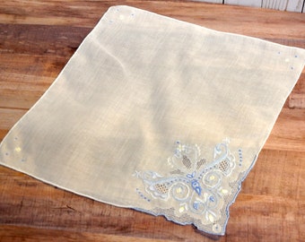 Handmade Madeira Lace Handkerchief: Antique Pulled Thread Embroidery, Bride&#39;s Something Blue
