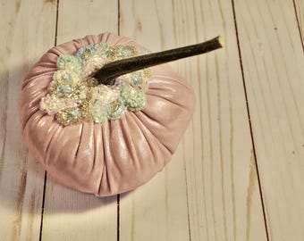Handmade Pink Silk Pumpkin Decor: Beaded Applique, Debbie Reynolds Costume Fabric