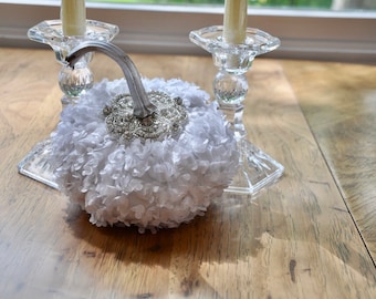 White Silk Pumpkin 3-D Flowers Rhinestone Beaded:  Autumn Decor Centerpiece,  Wedding Decor OOAK Design
