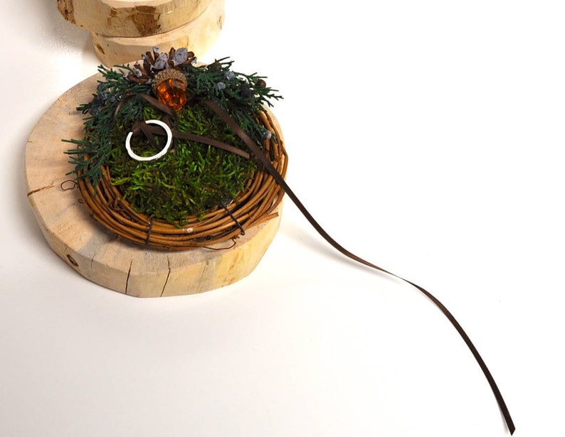 Ring Bearer Pillow Fall Autumn Wedding Nest Elegant Rustic Garden Vintage Traditional Romantic Preserved Moss Juniper /& Acorn Wedding Gift