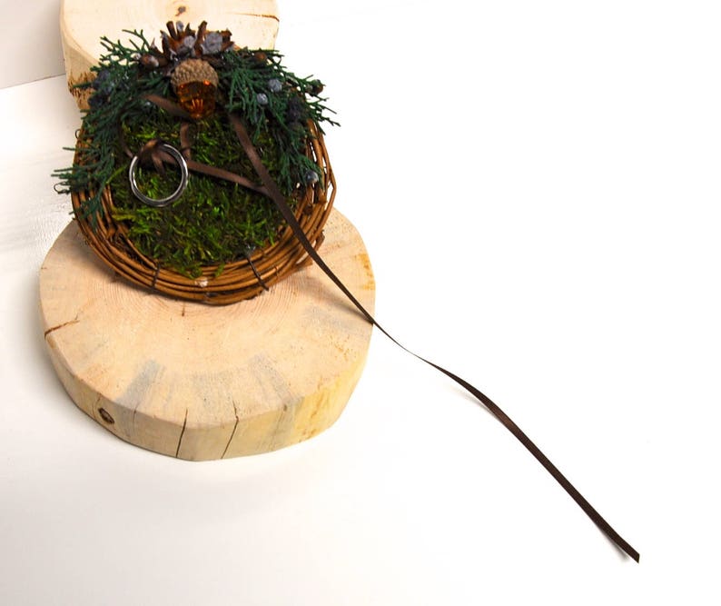Ring Bearer Pillow Fall Autumn Wedding Nest Elegant Rustic Garden Vintage Traditional Romantic Preserved Moss Juniper /& Acorn Wedding Gift